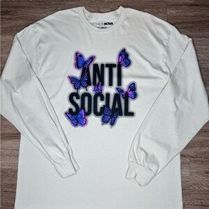 Fashion Nova Cream Long Sleeve with Purple Butterfly Design